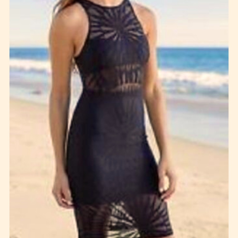 Mara Hoffman Black Sexy Semi Sheer Lace Dress Size XS